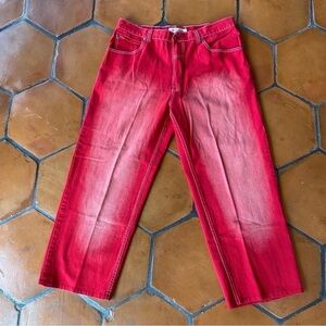 Muka Mukawear Red Distressed Wide Leg Embroidered  jeans size 38 X 30